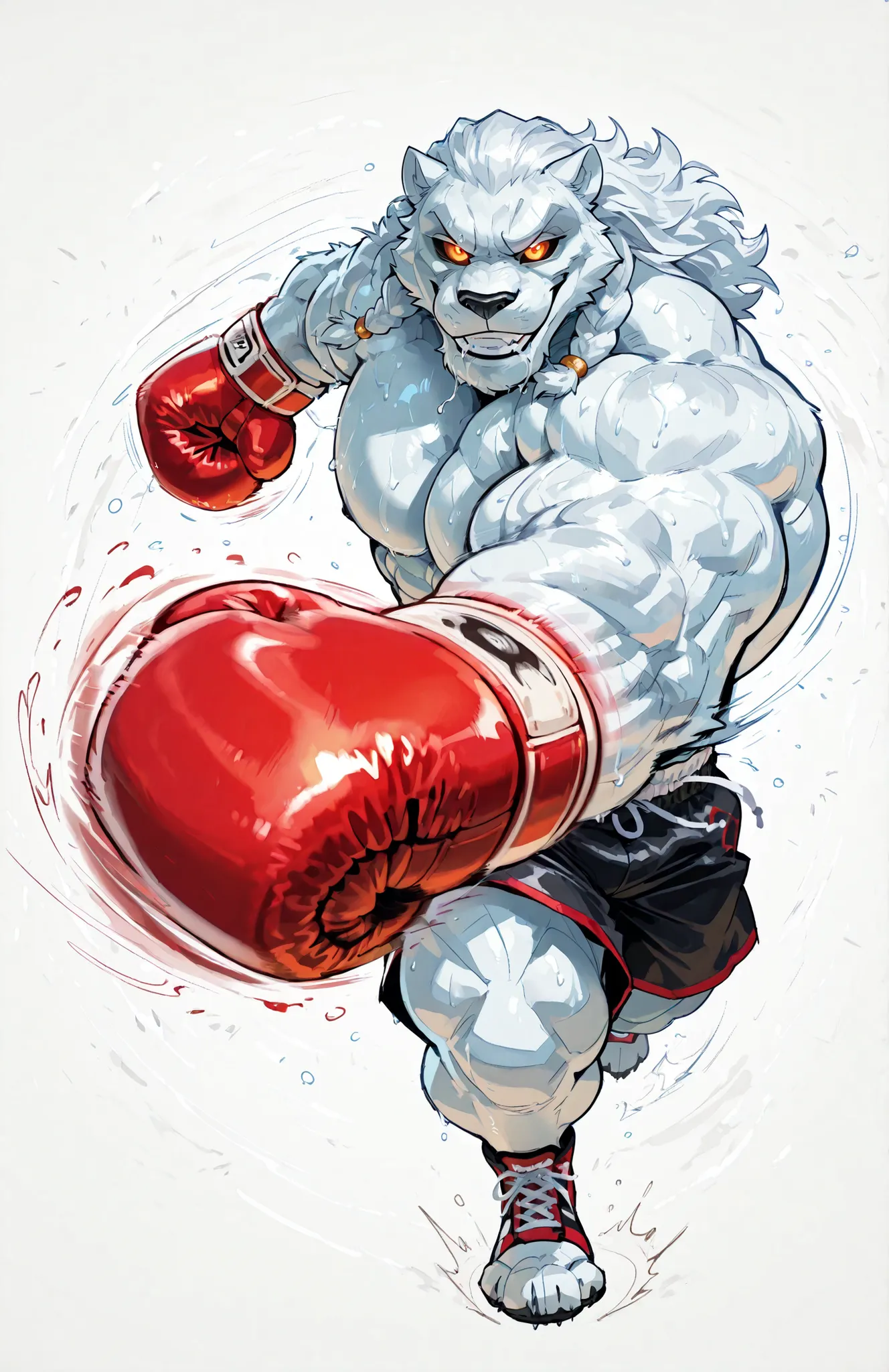 solo, 1boy, full body, correct anatomy, ThokkIN, furry, anthro, masculine, tough face, detailed face, detailed glowing eyes black sclera orange pupils, very muscular, athletic body, broad shoulders, thick arms, small head, smile, drooling saliva, sweat dri...