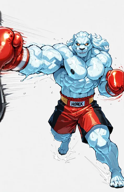 solo, 1boy, full body, correct anatomy, ThokkIN, furry, anthro, masculine, tough face, detailed face, detailed glowing eyes black sclera orange pupils, very muscular, athletic body, broad shoulders, thick arms, small head, smile, drooling saliva, sweat dri...