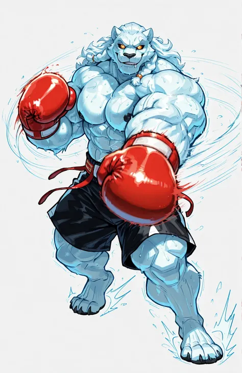 solo, 1boy, full body, correct anatomy, ThokkIN, furry, anthro, masculine, tough face, detailed face, detailed glowing eyes black sclera orange pupils, very muscular, athletic body, broad shoulders, thick arms, small head, smile, drooling saliva, sweat dri...