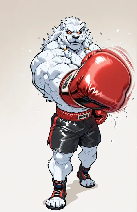 solo, 1boy, full body, correct anatomy, ThokkIN, furry, anthro, masculine, tough face, detailed face, detailed glowing eyes black sclera orange pupils, very muscular, athletic body, broad shoulders, thick arms, small head, smile, drooling saliva, sweat dri...