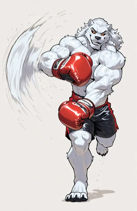 solo, 1boy, full body, correct anatomy, ThokkIN, furry, anthro, masculine, tough face, detailed face, detailed glowing eyes black sclera orange pupils, very muscular, athletic body, broad shoulders, thick arms, small head, smile, drooling saliva, sweat dri...