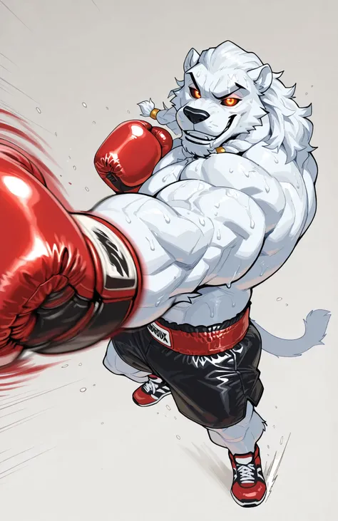 solo, 1boy, full body, correct anatomy, ThokkIN, furry, anthro, masculine, tough face, detailed face, detailed glowing eyes black sclera orange pupils, very muscular, athletic body, broad shoulders, thick arms, small head, smile, drooling saliva, sweat dri...