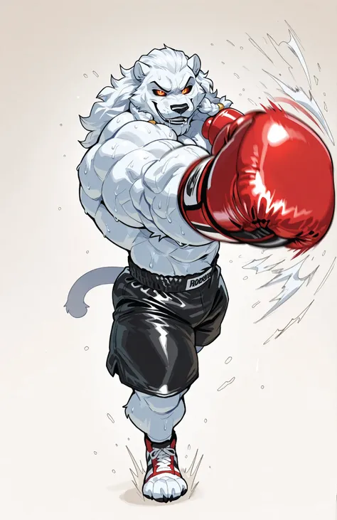 solo, 1boy, full body, correct anatomy, ThokkIN, furry, anthro, masculine, tough face, detailed face, detailed glowing eyes black sclera orange pupils, very muscular, athletic body, broad shoulders, thick arms, small head, smile, drooling saliva, sweat dri...