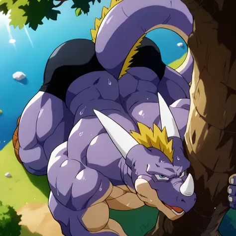 score_9, score_8_up, score_7_up, Marikoh, purple skin, dragon, horns, nose horn, two head horns, muscle gut, Dragonball Z, 8K, In'ei, hiaroscuro, depth of field, volumetric lighting, perfect hands, perfect proportions, big body, bulky, bulky, muscular anth...