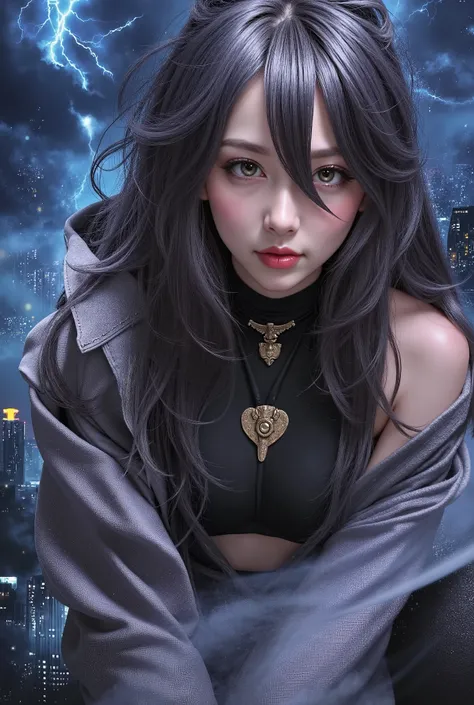 storm petty girl full body on the night sky in city