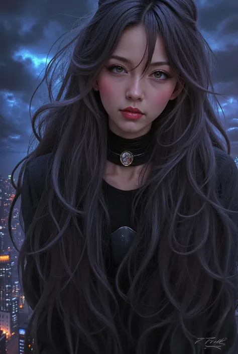 storm petty girl full body on the night sky in city