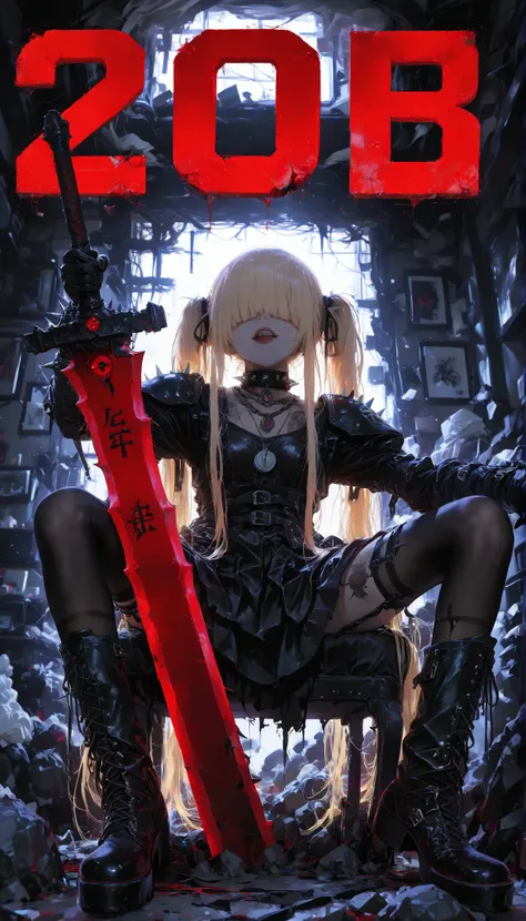 HDR-10, 8K, masterpiece, better quality, amazing quality, very aesthetic,newer,1 girl,messy room,sofa in the background ,from below,sitting upside down,sitting in a chair ,gothic girl,dressed in a black skirt,clothes with spikes, leather,very long hair,blo...