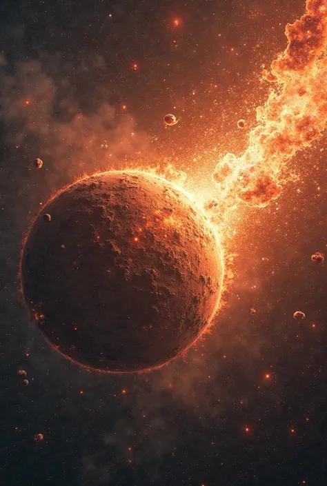  宇宙災害:隕石の衝突により炎が上る星