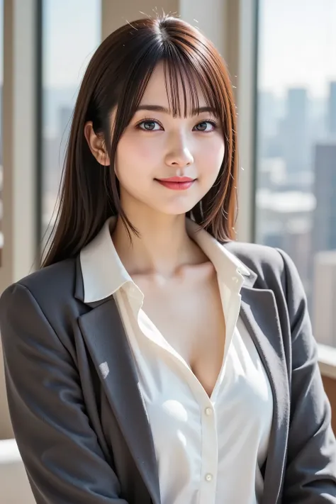 sakura, huge breast, by adjusting the framing so the subject's full head is visible within the composition, with the crop showing only from just above the bust to slightly above the top of the head. Ensure there is a comfortable amount of background space ...