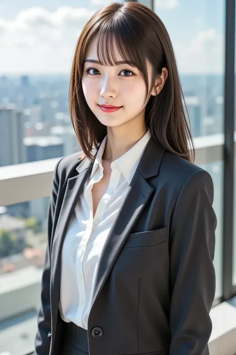 misaki, firm breasts, by adjusting the framing so the subject's full head is visible within the composition, with the crop showing only from just above the bust to slightly above the top of the head. Ensure there is a comfortable amount of background space...