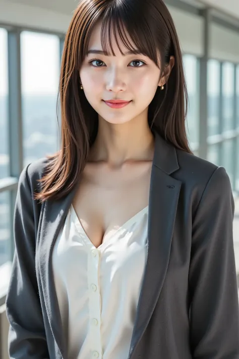 haruka, firm breast, by adjusting the framing so the subject's full head is visible within the composition, with the crop showing only from just above the bust to slightly above the top of the head. Ensure there is a comfortable amount of background space ...