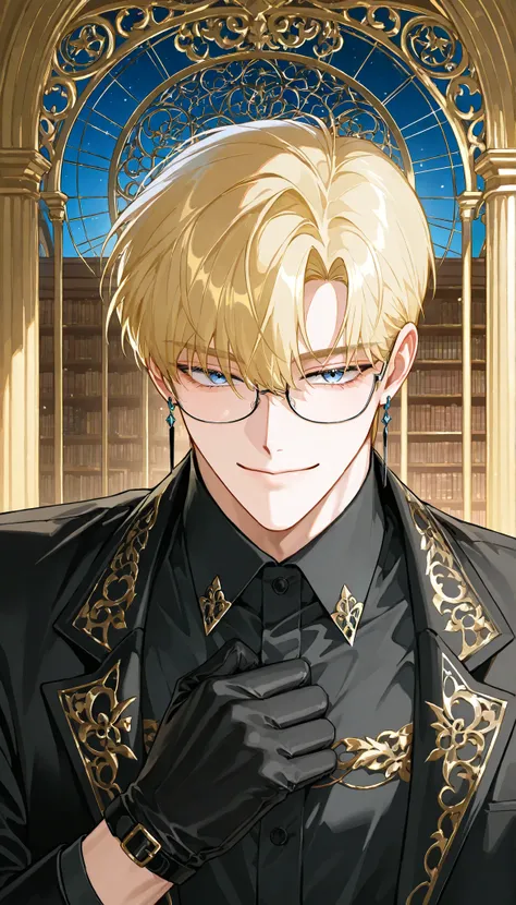4k , 8k, ((1 adult male short comma blonde hair with blue eyes)) , short hair style , novel , manhwa , handsome man , very details , hair details , very anime eyes details , ตรงตามกายวิภาคมนุษย์ ,ร่างกายสมส่วน , anime eyes , half body focus , good figured...