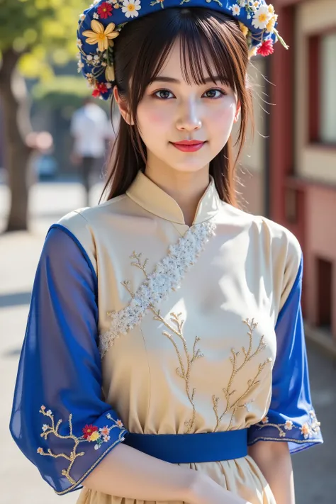 haruka, firm breast, by adjusting the framing so the subject's full head is visible within the composition, with the crop showing only from just above the bust to slightly above the top of the head. Ensure there is a comfortable amount of background space ...