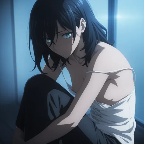 masterpiece, best quality, amazing quality, highres, absurdres, very aesthetic, high resolution, ultra detailed, perfect details, midnight,   , indoors, ufotable style, (from above,), blue hour, backlight,
 
1girl, ufotable style, anime style,  (anime colo...