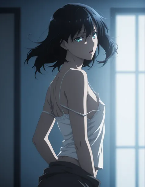 masterpiece, best quality, amazing quality, highres, absurdres, very aesthetic, high resolution, ultra detailed, perfect details, midnight,   , indoors, ufotable style, (from side,), blue hour, backlight,
 
1girl, ufotable style, anime style,  (anime color...