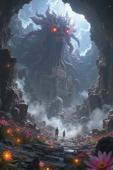Collapsed giant dungeon, (breathtaking alien giant creatures in the landscape), Lots of luminescent plants, Severe Sandstorms , space-time distortion, thunder