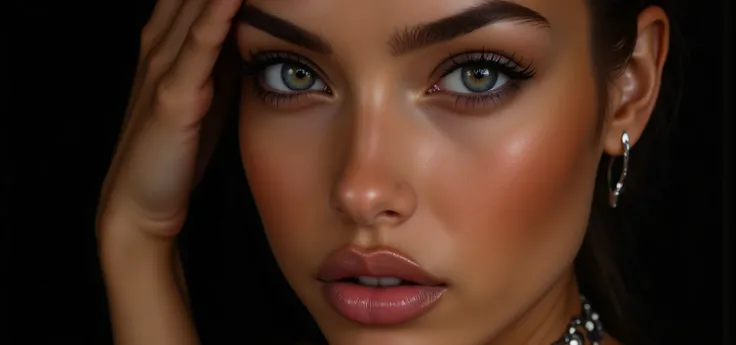 ((2 beautiful brazilian model:1.8)),(photorealism: 1.4),( 2 hot girl tan skin),(complex and realistic skin texture:1.4), closeup 2 face view,face neck breast view only,19years,2 very skinny body,tan lines on breast,very thick large choker,extremely define...