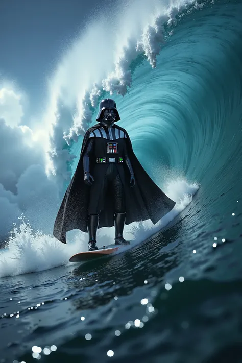 (Top Quality: 1.4),( Art by Peter Mohrbacher), (Unparalleled Masterpiece),(Ultra High Definition),(Ultra-Realistic 8k CG),,(Darth Vader riding on the surfboard), (riding on waves :2.0),(dynamic angle:1.2),high quality,(cool),(dynamic action pose) ,passing ...