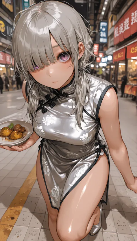 8k、 masterpiece、最High Quality、Highest Level、ultimate image quality、complicated details、high resolution、 depth field、natural light、professional lighting、(1 girl), (dynamic pose:1.3)、Animated works, fight scene, The blathead, (Food stalls :1.3), (Xihua Stre...