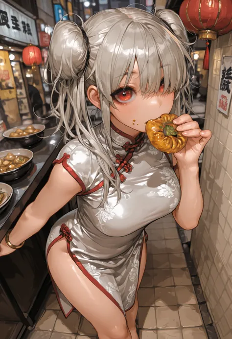 8k、 masterpiece、最High Quality、Highest Level、ultimate image quality、complicated details、high resolution、 depth field、natural light、professional lighting、(1 girl), (dynamic pose:1.3)、Animated works, fight scene, The blathead, (Eating Xiaolongbao:1.3), (Xihu...