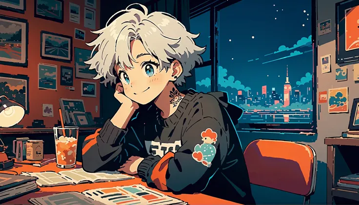 alone, Lofi Artstyle, Lofi Art, city, town, I'm studying 80s anime style, Retro, lo-fi, masterpiece, top quality, (highly detailed CG unity 8K wallpaper on fr), (top quality), (best illustration), (best shadows), Absard dress, Real Lighting, (abyss), Bea...