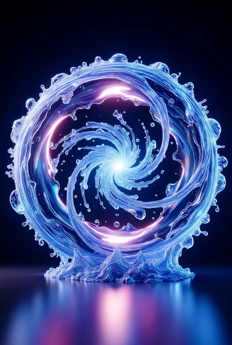 a circular design of the "Sea Art.ai"logo featuring a swirling vortex with sharpen distinct wave lines, a central energy core or holographic effect, and overlaid with an algorithm matrix image current background with a reflective surface, all rendered in a...