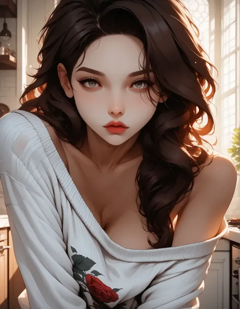 (masterpiece:1.2), (best quality:1.2), ultra detailed, 8k, watercolor, cinematic lighting, volumetric_lighting, rim light, soft shadows, ((forced_perspective)), (Diminishing scale perspective:1.3), cramped college dorm kitchen, flickering fluorescent overh...