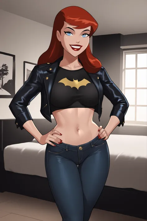 1980s (style), retro artstyle, source_cartoon, score_9, score_8_up, score_7_up, score_6_up, ((zPDXL2)), (cartoon, highly detailed, masterpiece, absurd resolution, perfect anatomy), cowboy shot BREAK barbara gordon, long hair, red hair, blue eyes, solo,  ((...