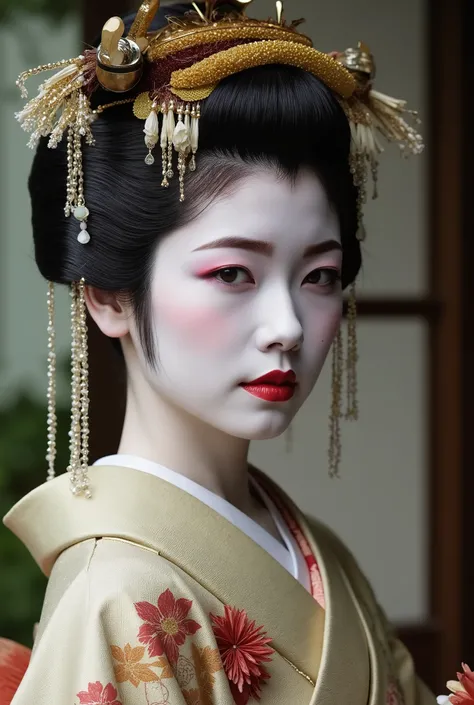 high quality photos, Beautiful Japanese woman dressed as a geisha,