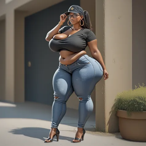
score_9, score_8_up, score_7_up, ((full body))

Black ethnicity, dark skin, curvy girl, long straight hair, wide hips, tall curvy body, slightly cubby belly ((modest breast)) ((modest butt)) ((wearing a black cap)) on the sides. Glasses, casual clothes. H...