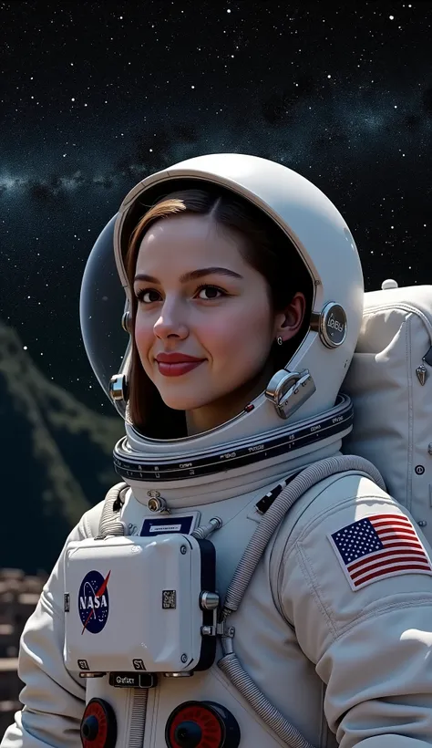 
A hyper-detailed, photorealistic scene of a female astronaut, with facial features, skin texture, hair color, and hairstyle exactly matching those of the LoRA selected in SeaArt’s toolbar. Preserve the precise facial structure, hair details, and styling (...