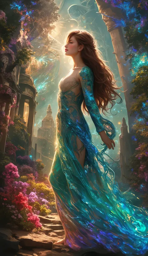 Tapestry, Beautiful Shine Like a Rainbow , Mythical, The atmosphere is like that of Diego Velazquez's Painting of Arachne, Painting, Kaleidou Scope, nature, biotechnology , center, Journey, Kai-Knight , the sound of water, Monuments, Viridian Blue Illus...