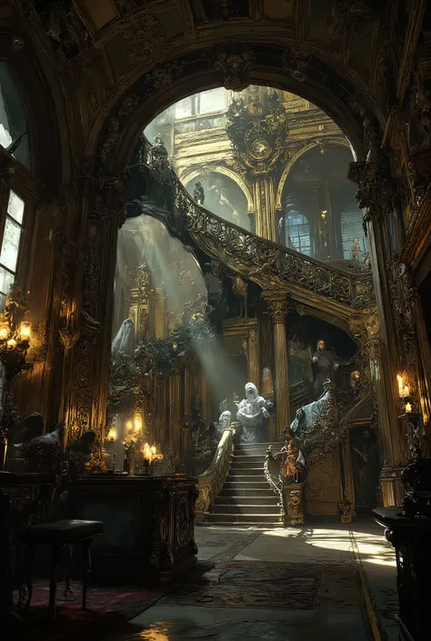 luxury castle interior, haunted