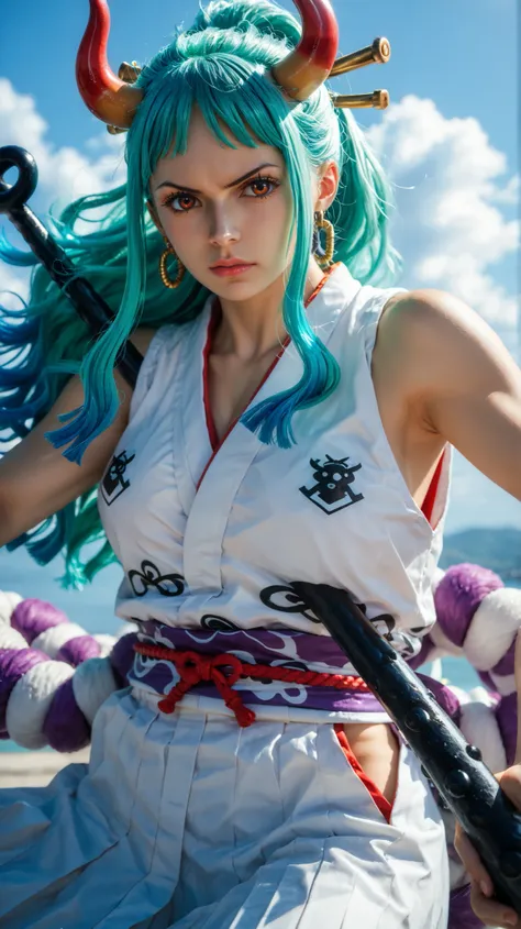 Yamatowanpi (multicolor hair: 1.2), light green hair (best quality: 1.0), (highly detailed: 1.0), (1 girl: 1.3), score_9, score_8_up, score_7_up, score_6_up,yamato \(one piece\), Yamatowanpi (multicolor hair: 1.2), light green hair (best quality: 1.0), (hi...