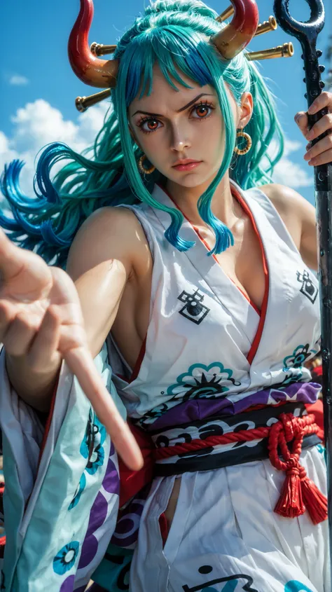 Yamatowanpi (multicolor hair: 1.2), light green hair (best quality: 1.0), (highly detailed: 1.0), (1 girl: 1.3), score_9, score_8_up, score_7_up, score_6_up,yamato \(one piece\), Yamatowanpi (multicolor hair: 1.2), light green hair (best quality: 1.0), (hi...
