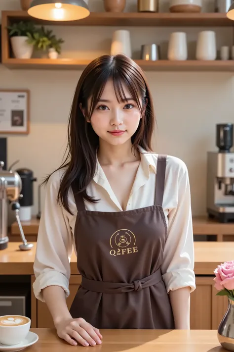 chihiro, firm breast, by adjusting the framing so the subject's full head is visible within the composition, with the crop showing only from just above the bust to slightly above the top of the head. Ensure there is a comfortable amount of background space...
