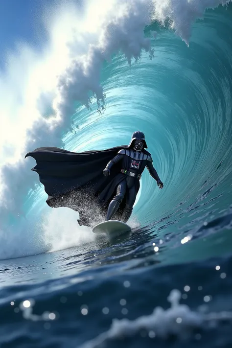 (Top Quality: 1.4),( Art by Peter Mohrbacher), (Unparalleled Masterpiece),(Ultra High Definition),(Ultra-Realistic 8k CG),Darth Vader,(Darth Vader standing on the surfboard), (riding on waves :2.0),(dynamic angle:1.2),high quality,(cool),(Majestic pose) ,p...