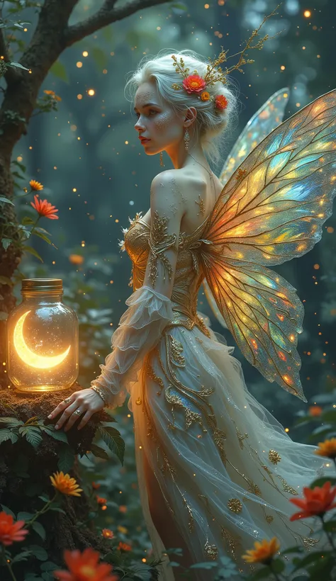 (symmetry: 1.1) (floral portrait: 1.05) a ultra beautiful albino mulatto woman as a FAIRY OF THE FOREST, (assassins creed style: 0.8), pink rosy cheeks, pink rosy skin, pink and gold and opal color scheme, beautiful and intricate filegrid face painting, in...