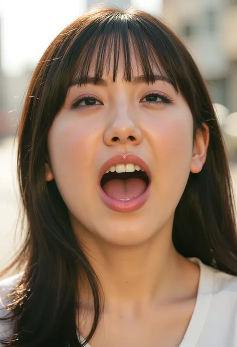 face up, ( she's lying on her back:1.5), ( top quality,  masterpiece:1.2),  very well detailed ,  high resolution,     8k Wallpaper,  perfect dynamic composition, attentive to detail , Summer Trends Fashion, open your mouth,  she is squinting, (orgasm face...