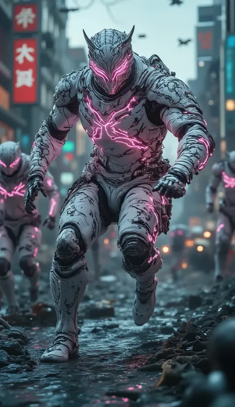 South Korea – Neon Tiger Spartans**
*"Korean Tiger-Spartans in sleek white-armor with electric pink tiger-stripe neon circuits, leaping over wrecked drones in a futuristic Seoul battlefield. 8K cinematic masterpiece, holographic hangul displays flashing ...