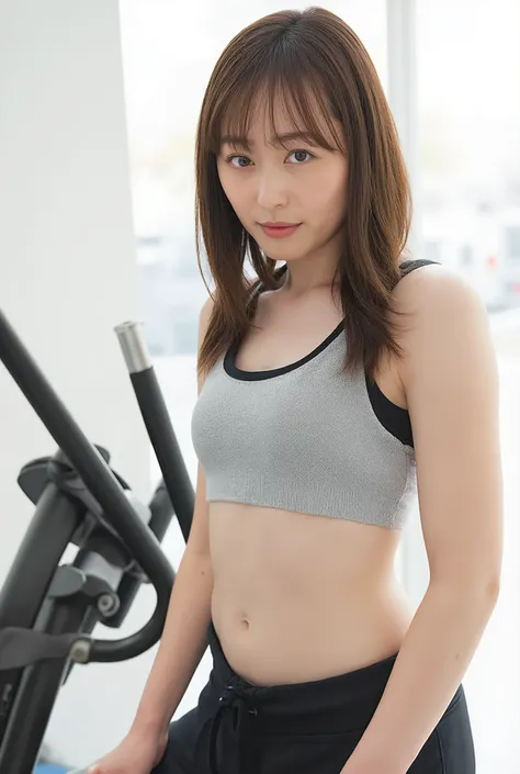 masterpiece, High Quality, 8k drawing  ,  exercise with equipment that looks directly at the viewer,sportswear、  sports gym、 I'm sweating a lot  、1 girl, high resolution, is anatomically correct, chest, full body shot、Running Machine、 I can see my stomach、...