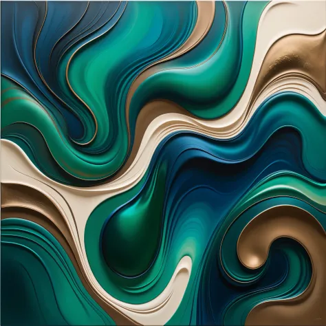 "Organic abstract artwork featuring flowing, biomorphic shapes in a rich and varied color palette of deep blues, emerald greens, and earthy browns. Smooth gradients and subtle textures create a sense of natural harmony