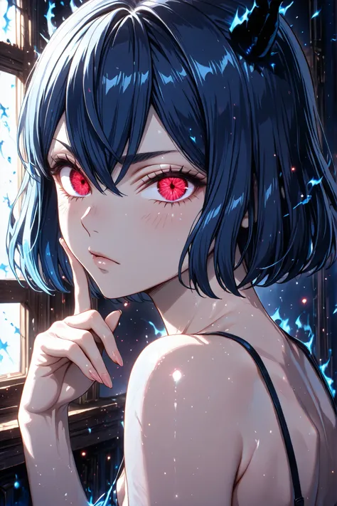 (blue theme), ((1 girl): (((nero)) (black clover)); masterpiece,best quality,newest,absurdres,highres,very awa, ), Dark aura, glowing sigils, dark energy illuminating the battlefield. Cinematic, ultra-detailed, dramatic lighting, photorealistic, epic, myth...