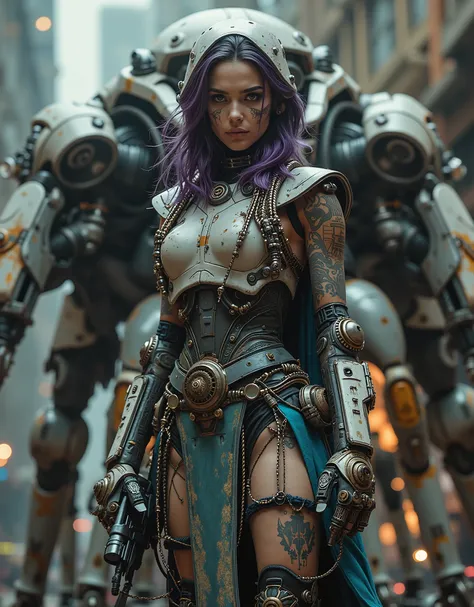 cinematographic photograph using rule of thirds and composition in planes Photo 3/ 4 takes over the entire body , of a beautiful and very sexy young woman features of a Mexican woman with incomparable Latin beauty , top model, tattooed, Storm Trooper from...