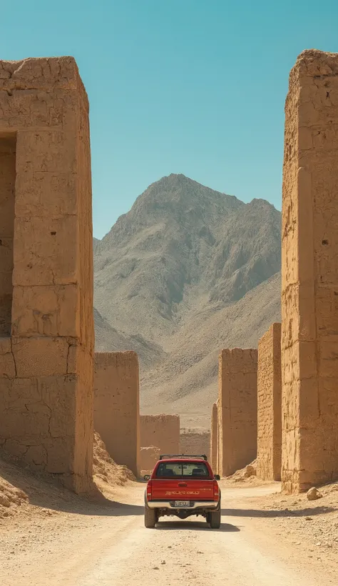  in high-definition images、Ancient ruins in Iran　spectacular ruins at the foot of a mountain in the Malibu Dasht Plain in southern Iran。walls and columns made of giant rocks、Clear skies、walls depicting animals、riding in a red pickup、sense of scale of arid ...