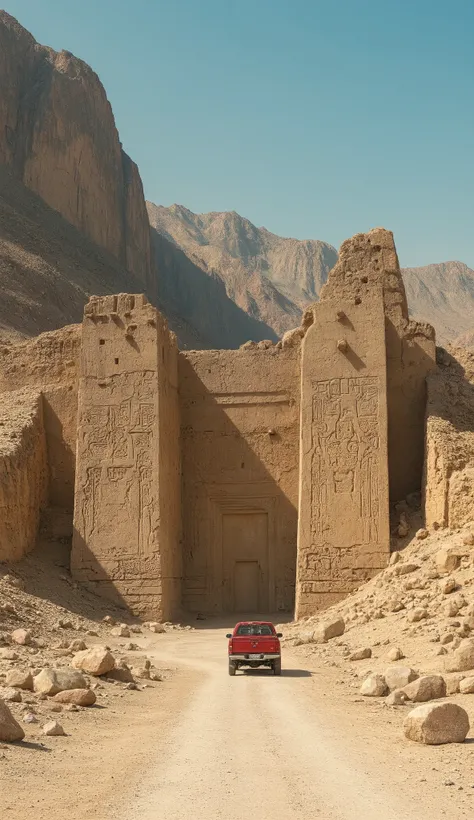  in high-definition images、Ancient ruins in Iran　spectacular ruins at the foot of a mountain in the Malibu Dasht Plain in southern Iran。walls and columns made of giant rocks、Clear skies、walls depicting animals、riding in a red pickup、sense of scale of arid ...