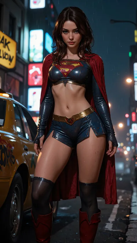 NSFW,
Photorealism,
((A scene from a live-action movie)),
Incredibly detailed,
The world of Grand Theft Auto,
The outskirts of Los Santos, late at night, in the rain,
Supergirl, who has fallen to the point of being a backstreet prostitute,
has sex with a t...