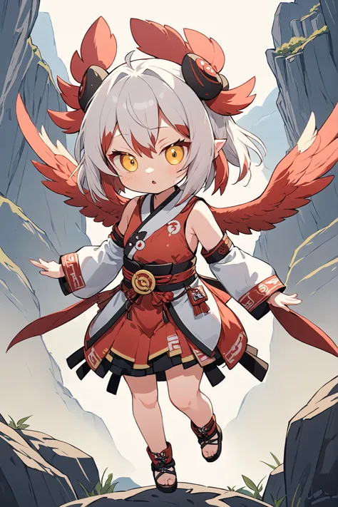 (masterpiece:1.2),(Max Video Quality),(top quality),(breathtaking work),(ridiculously absurd:1.2),flat design、deformed、tengu mask、tengu-geta、Karasutengu、Tengu girl、((tengu costume ))、Tengu living in the mountains、yellow porn、slant eyes、Tight hairstyle、hair...