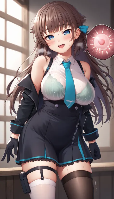great quality,is so beautiful,Absard dress,top quality,newest,masterpiece,4k,resolution,anime screen capture,1 girl,brown hair,long hair,blue eyes,cute anime eyes,super huge breasts that have just been torn apart,very much sweat (Amount of sweat:2.0),blush...