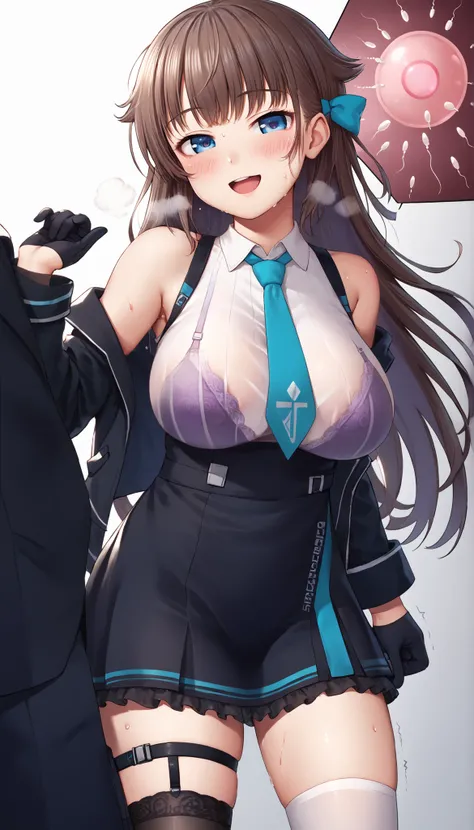 great quality,is so beautiful,Absard dress,top quality,newest,masterpiece,4k,resolution,anime screen capture,1 girl,brown hair,long hair,blue eyes,cute anime eyes,super huge breasts that have just been torn apart,very much sweat (Amount of sweat:2.0),blush...